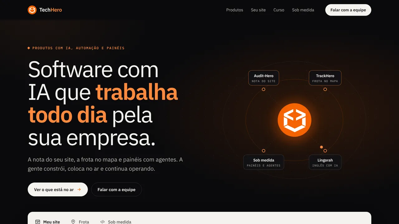 Antes: página inicial do site antigo da Tech Hero, no ar em techhero.dev.br até 18/10/2026.