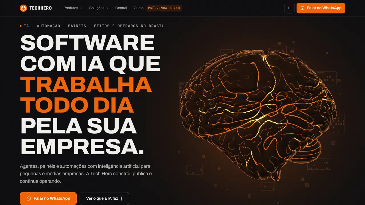 Depois: página inicial do site novo da Tech Hero.