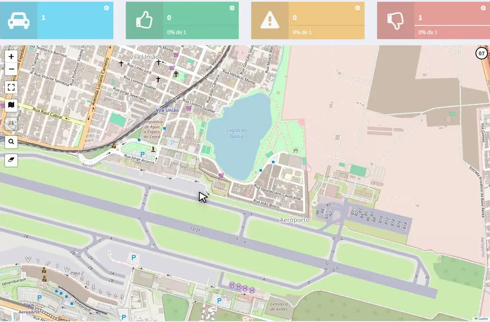 Painel web do TrackHero com mapa e indicadores da frota